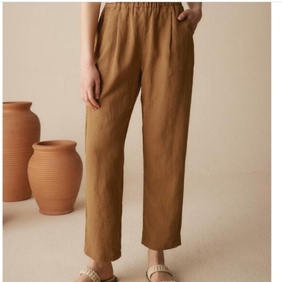 NWT 100% Linen Tapered Pants Patricia Cinnamon Brown - Picture 2 of 12